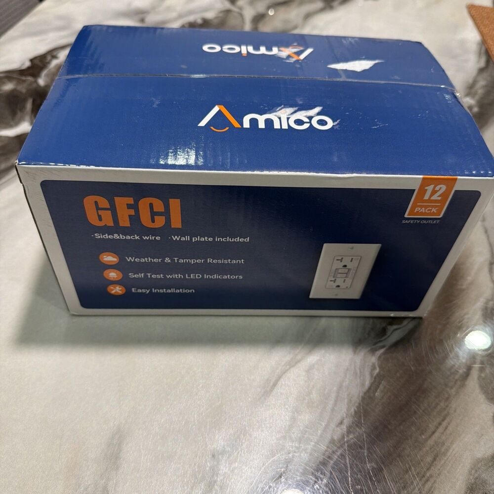 Amico (12 Pack) GFCI 20A Outlet & Wall Plate, Weather & Tamper Resistant, White